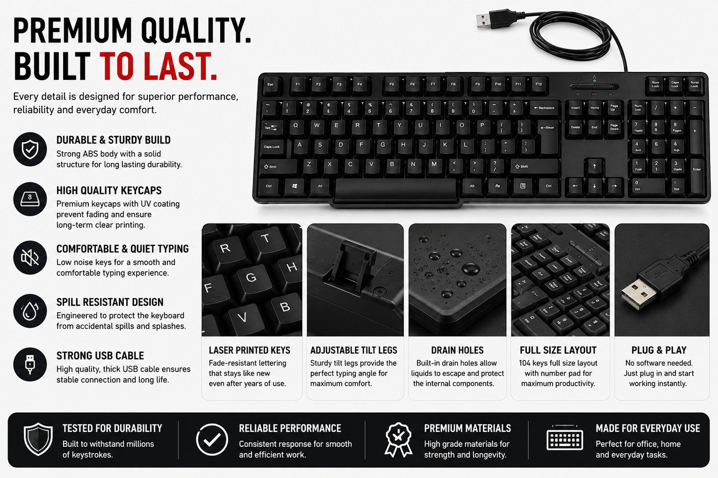 Adefex Combo Wired Keyboard & Mouse, Stand & Cleaning Gel with Mouse Pad for Home & Office