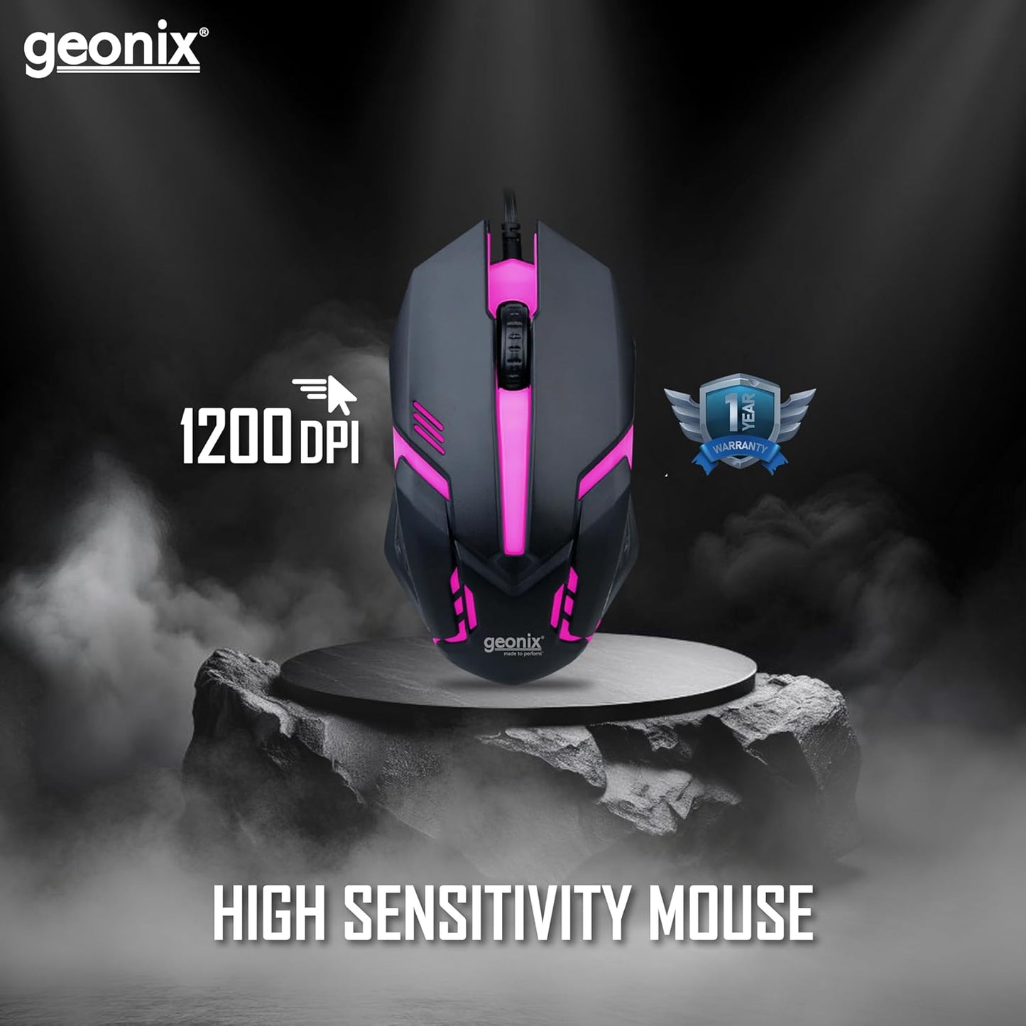 Adefex USB Wired Gaming Mouse with Upto 1200DPI Gaming Sensor | 3 Buttons Design | Upto 7 Million Clicks | Comfortable Grip for Professional Gamers