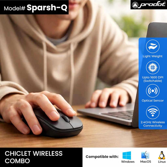 Prodot Wireless Keyboard and Mouse Set with USB Nano Receiver | Full Size Wireless Keyboard & Silent Click Mouse 800–1600 DPI Slim Wireless Combo for Laptop & PC - Black