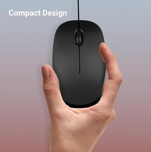 Adefex High Precision Wired Computer Mouse | 1200-7200 Adjustable DPI | Silent Click Buttons | Ultra Lightweight Design and Matte Black Finish | Plug & Play USB for PC, Laptop, Desktop - Black