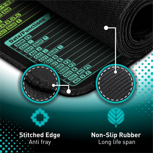 Adefex Large Mouse Pad with Shortcut Keys Design | Extended Computer Desk Mat with Smooth Surface Non-Slip Rubber Base Comfortable Full Desk Coverage Mouse Pad 800 x 300 x 3 mm -Black
