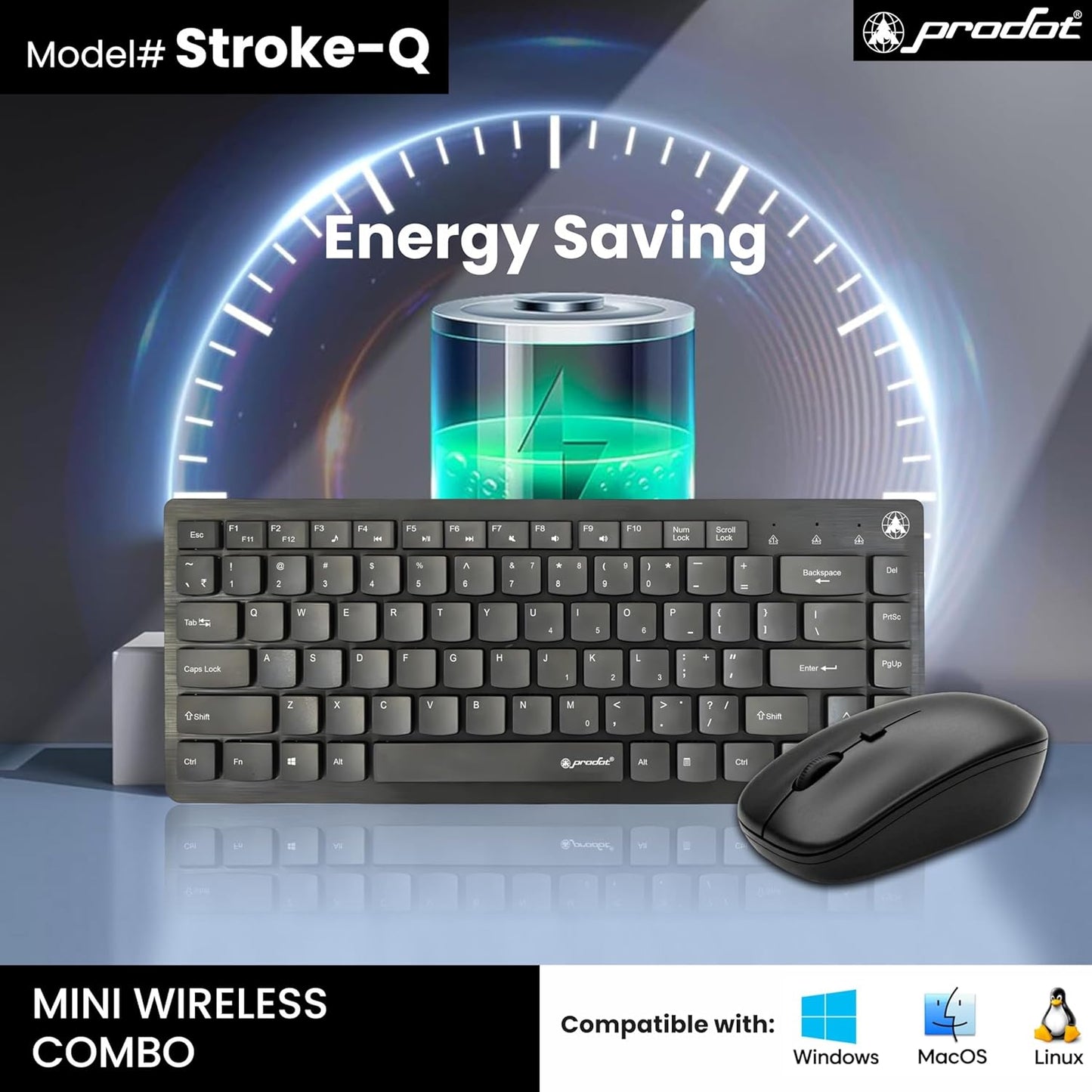 ProDot Laptop Size Mini Wireless Keyboard and Mouse Combo | 2.4GHz USB Nano Receiver | Slim Keyboard with Silent Keys | Ergonomic Optical Mouse | Plug & Play for Laptop, PC, Windows, Mac