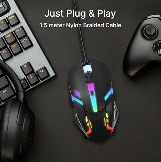 Adefex Wired Combo Set - Wired Keyboard, Gaming Mouse with Non Slip Rubber Mouse Pad, 4 Port USB Hub & 2 in 1 OTG Adapter | Plug & Play USB Setup Desktop/Laptop Accessories