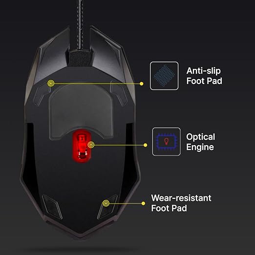 Adefex Wired Combo Set - Wired Keyboard, Gaming Mouse with Non Slip Rubber Mouse Pad, 4 Port USB Hub & 2 in 1 OTG Adapter | Plug & Play USB Setup Desktop/Laptop Accessories