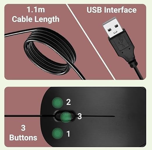 Adefex Set of 5 Combos of USB Wired Keyboard, Wired Mouse, Mouse Pad Base Waterproof, Type A to Type C OTG Adapter & 4 Port USB HUB for PC, Laptop, Computer