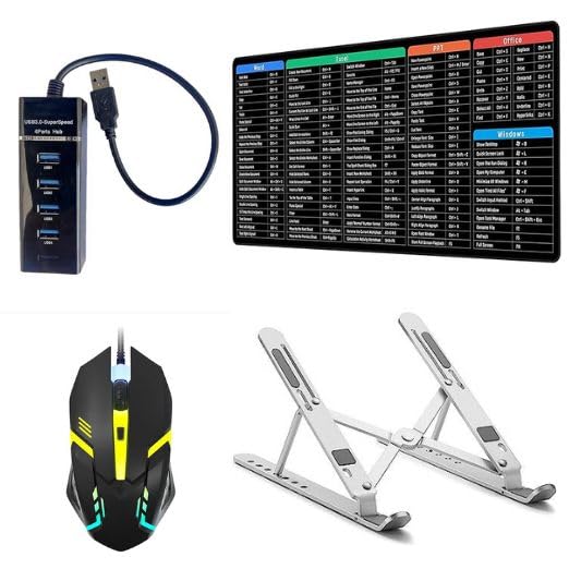 Adefex Laptop Accessories 7 Adjustable Metal Laptop Stand,1200 DPI RGB Gaming Mouse with 4 Port LED USB Hub and Large Mouse Pad for Office and Gaming Use -Ideal for Office, Work and Gaming