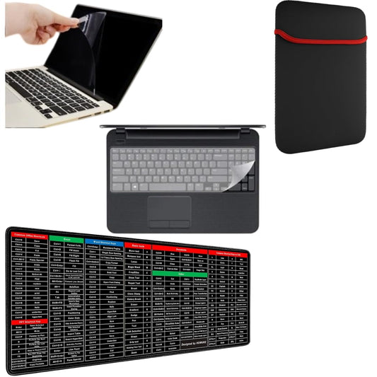 Adefex Laptop Protection Combo | Reversible Red & Black Neoprene Laptop Sleeve with HD Clear Screen Guard, Transparent Keyboard Protector and Shortcut Keys Mouse Pad (14 Inch Laptops)