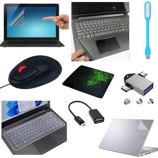 Adefex Laptop Screen Guard, Keyguard, Body Skin, Trackpad | Wired Mouse & Mouse Pad with OTG, USB Led Light Bubbleproof, Scratch-Resistant & Anti glare Smooth Touch, Laptop Accessories Combo Set