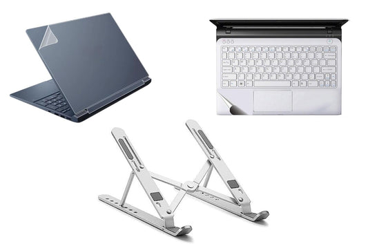 Adjustable Metal Laptop Stand & Transparent Laptop Skin Protector with Full Trackpad Protector Film - Complete Protection for Office & Daily Use