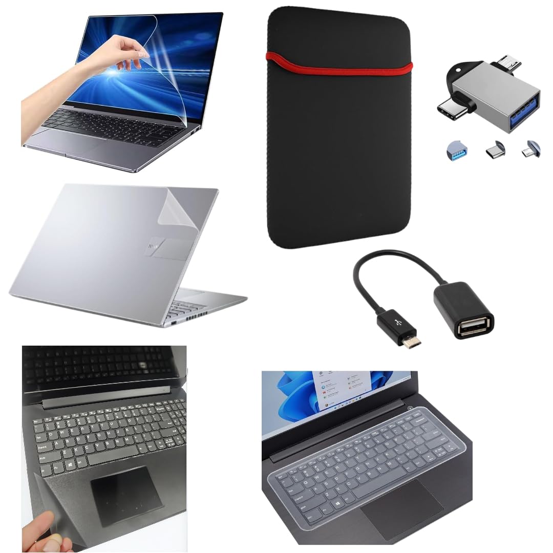 Adefex 7 in 1 - Laptop Screen Guard, Keyguard, Body Skin & Trackpad, Laptop Sleeve, 2-in-1 OTG with Micro USB OTG Anti-Dust, Scratch-Resistant and Bubbleproof Full Protection Accessories