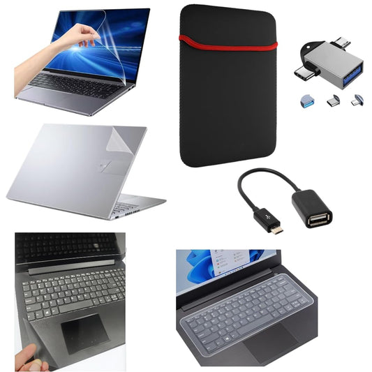Adefex 7 in 1 - Laptop Screen Guard, Keyguard, Body Skin & Trackpad, Laptop Sleeve, 2-in-1 OTG with Micro USB OTG Anti-Dust, Scratch-Resistant and Bubbleproof Full Protection Accessories