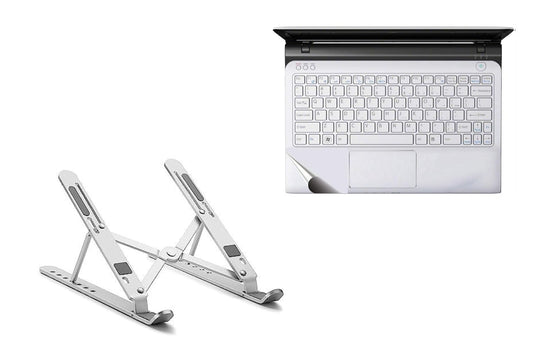 Adefex 7 Angles Adjustable Metal Laptop Stand Anti-Slip Grip FoldableTabletop Riser | Full Size Waterproof & Scratch Resistant Laptop Trackpad Protector Film | 2-in-1 Laptop Accessories Combo