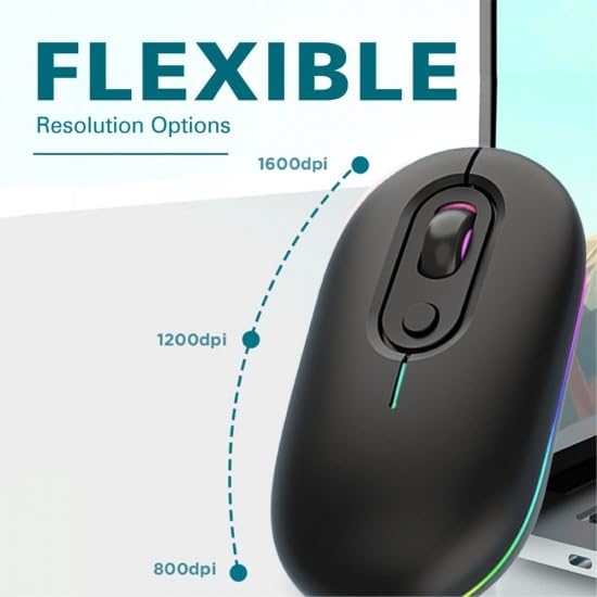 Adefex Dual Mode Wireless RGB Mouse with USB Nano Receiver | 2.4G USB Silent Click and 1600 DPI Adjustable Sensor Multi-Color RGB Light Portable Mouse for Laptop &Desktop (Black)