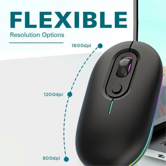 Adefex Dual Mode Wireless RGB Mouse with USB Nano Receiver | 2.4G USB Silent Click and 1600 DPI Adjustable Sensor Multi-Color RGB Light Portable Mouse for Laptop &Desktop (Black)