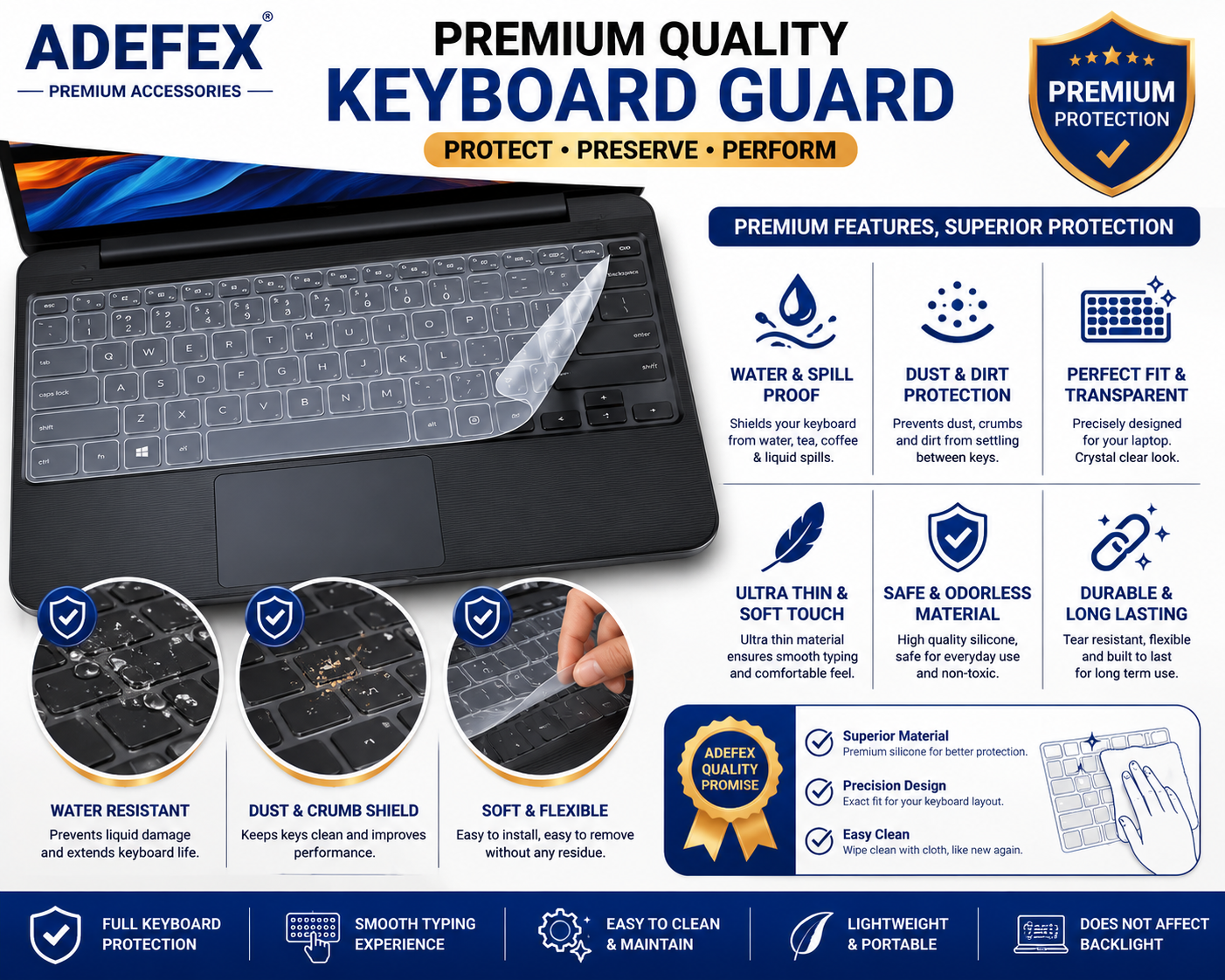 Adefex 4 in1 Combo - Screen Guard, Keyguard, Transparent Laptop Skin & Trackpad Protector | Bubble Free, Ultra-Clear Film and Scratch Resistant Accessories Easy to Install | Complete Laptop Care & Protection Kit