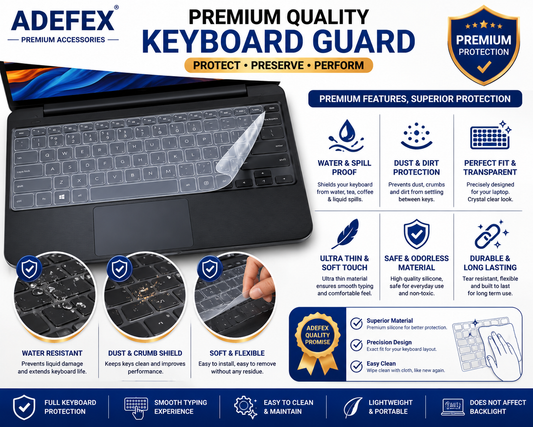 Adefex Laptop Protection Combo - Screen Guard, Keyboard Protector & Transparent Laptop Skin and Laptop Sleeve with Led Light , Mousepad, & Cleaning Gel | Scratch Resistant, Bubble Free & Waterproof Clear Film Long-Lasting Daily Use Protection Accessories