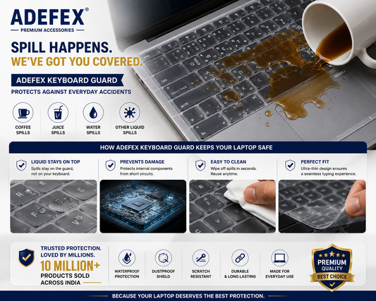 Adefex Laptop Protection Combo - Screen Guard, Keyboard Protector & Transparent Laptop Skin with USB Led Light  Scratch Resistant, Bubble Free & Waterproof Clear Film Long-Lasting Daily Use Protection Accessories