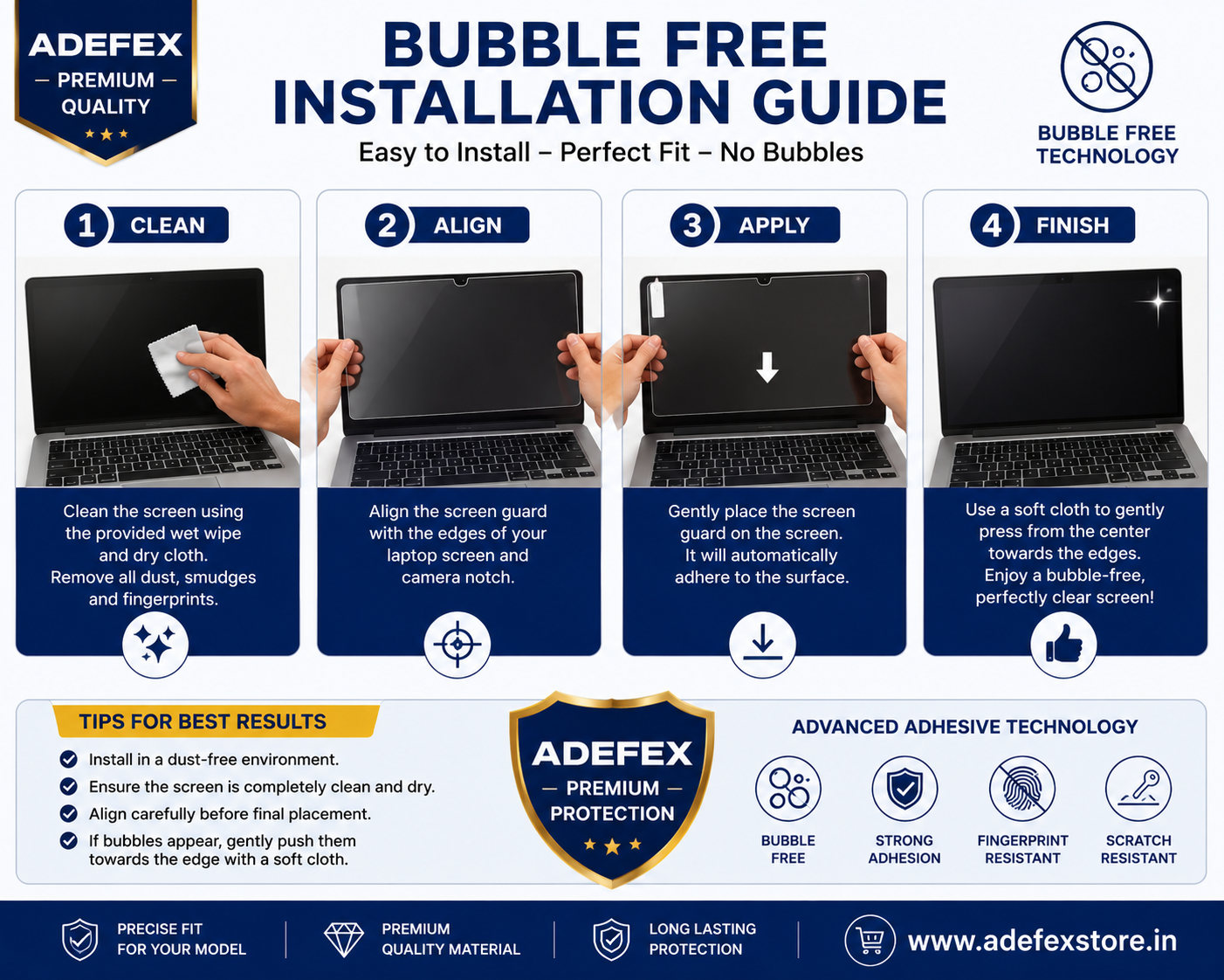 Adefex 4 in1 Combo - Screen Guard, Keyguard, Transparent Laptop Skin & Trackpad Protector | Bubble Free, Ultra-Clear Film and Scratch Resistant Accessories Easy to Install | Complete Laptop Care & Protection Kit