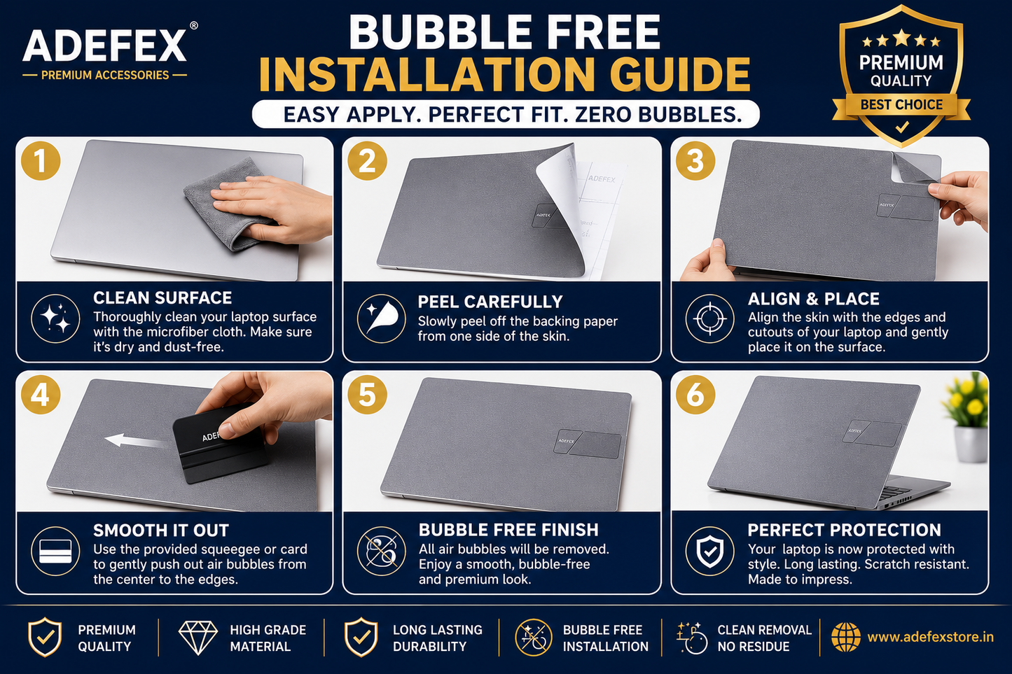 Adefex 7 Angle Adjustable Metal Laptop Stand and Glossy Transparent Laptop Skin Protector with Full Trackpad Protector Film for Laptops - Complete Protection Combo for Office and Daily Use
