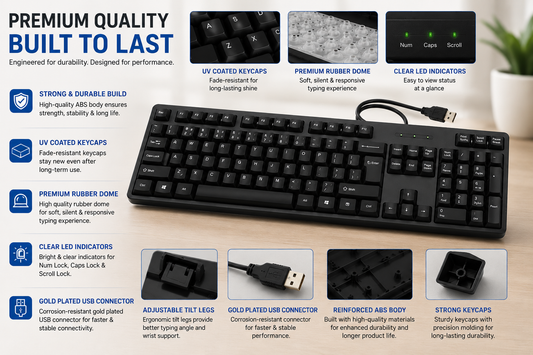 Adjustable & Foldable Laptop Stand | Wired Keyboard & Mouse - Smooth Control Quiet Click | Compatible with all Laptop, Desktop Setup