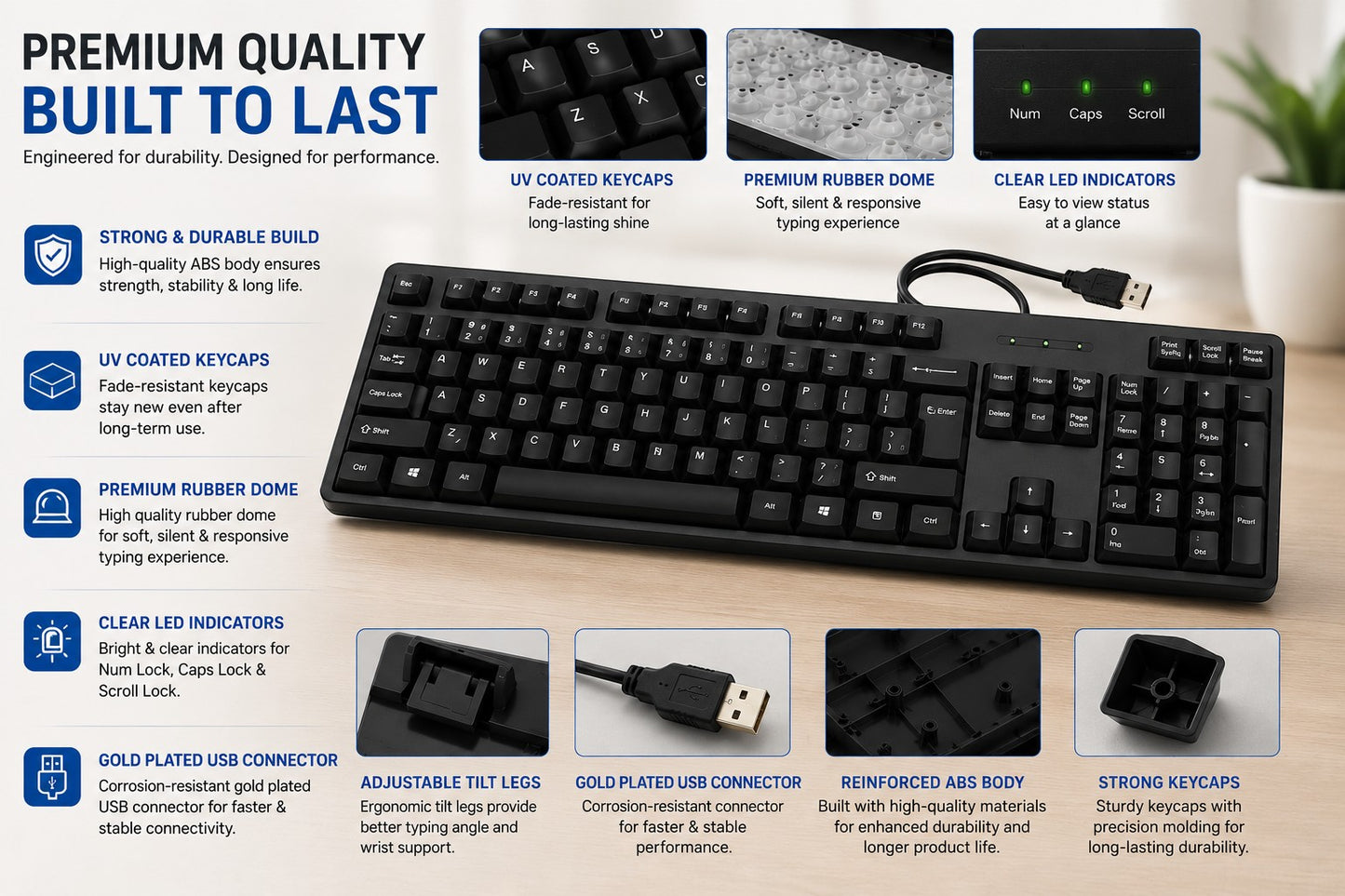 Adefex Combo Wired Keyboard & Mouse, Stand & Cleaning Gel with Mouse Pad for Home & Office