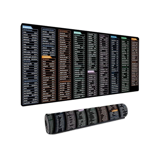 Adefex Large Mouse Pad with Shortcut Keys Design | Extended Computer Desk Mat with Smooth Surface Non-Slip Rubber Base Comfortable Full Desk Coverage Mouse Pad 800 x 300 x 3 mm -Black