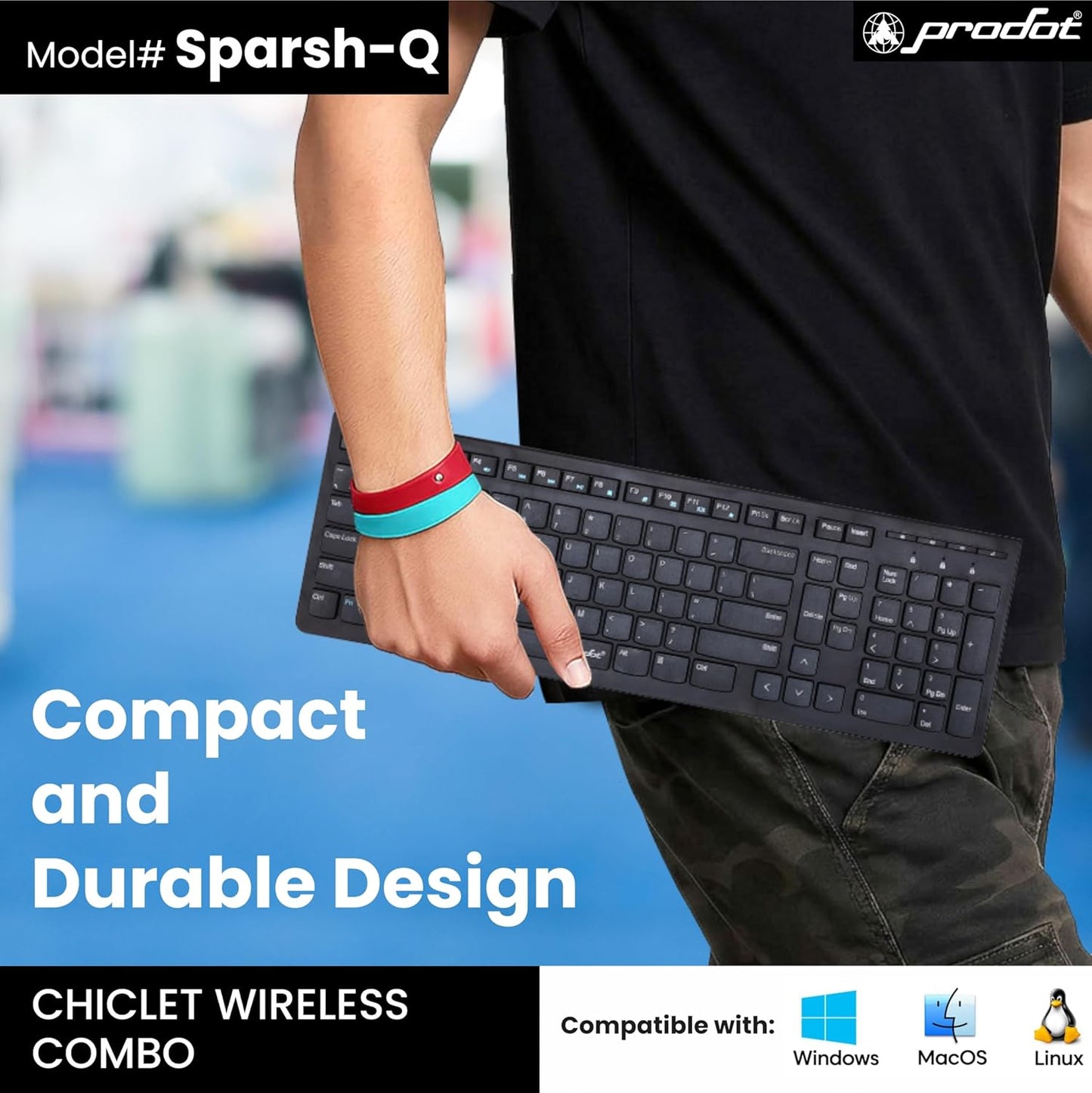 Prodot Sparsh Quad Wireless Chicklet Keyboard and Mouse Combo | Plug & Play | Adjustable 800-1600 DPI | 10M Keystrokes | Spill Resistant | 2.4GHz 10m Range | Works with Windows, iOS, Linux