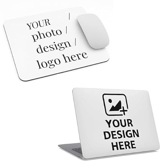 Adefex Personalised Laptop Skin with Custom Mouse Pad | Laminated Waterproof Skin & Non-Slip Rubber Mouse Pad Print Your Photo or Design | Ideal Gift for Office, Students & Loved Ones