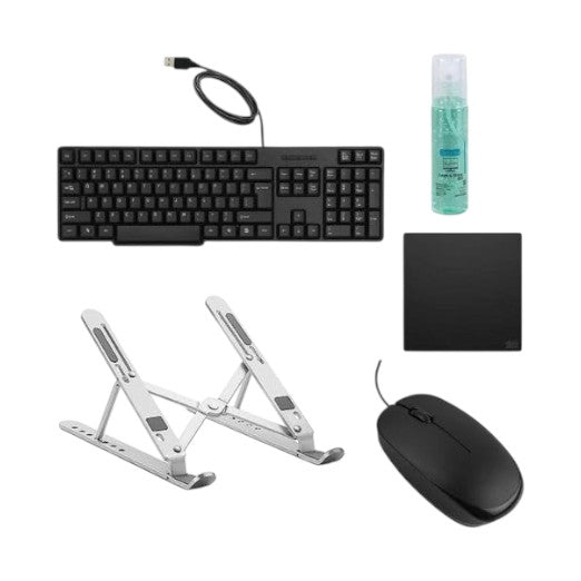 Adefex Combo Wired Keyboard & Mouse, Stand & Cleaning Gel with Mouse Pad for Home & Office