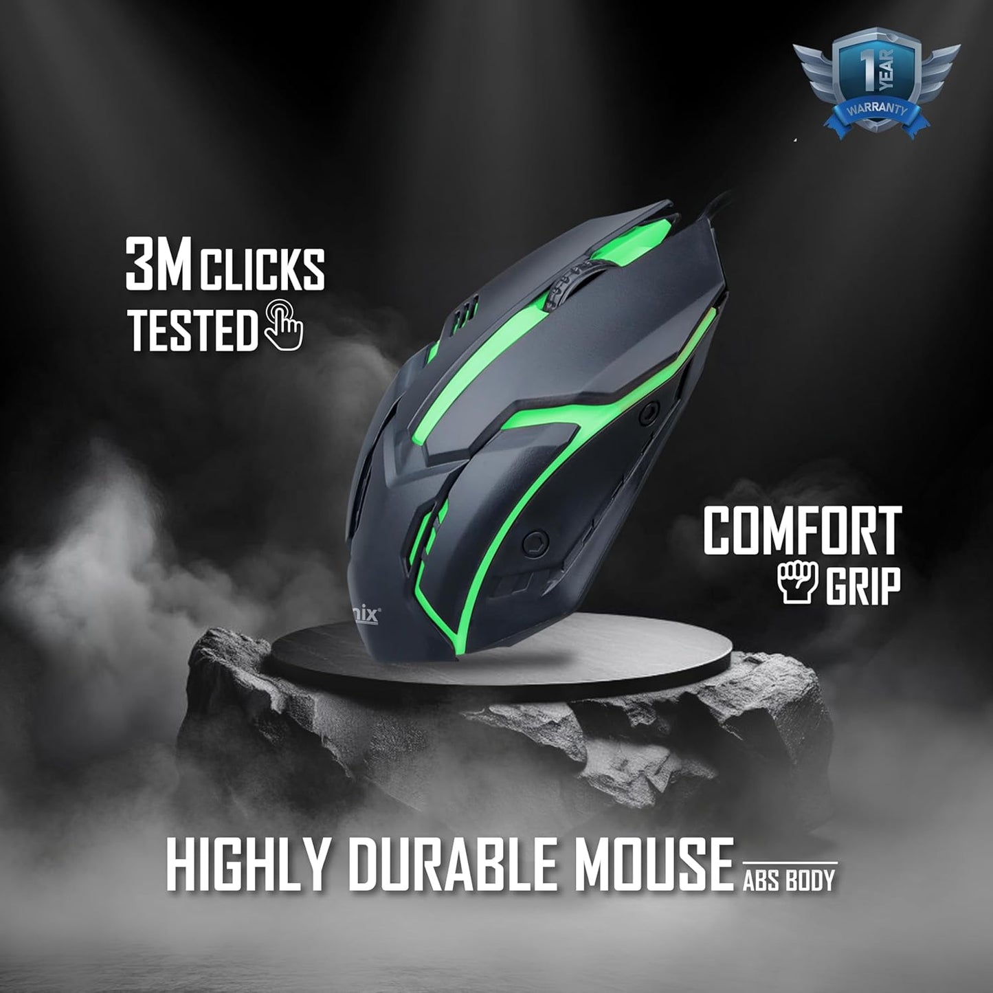 Adefex USB Wired Gaming Mouse with Upto 1200DPI Gaming Sensor | 3 Buttons Design | Upto 7 Million Clicks | Comfortable Grip for Professional Gamers