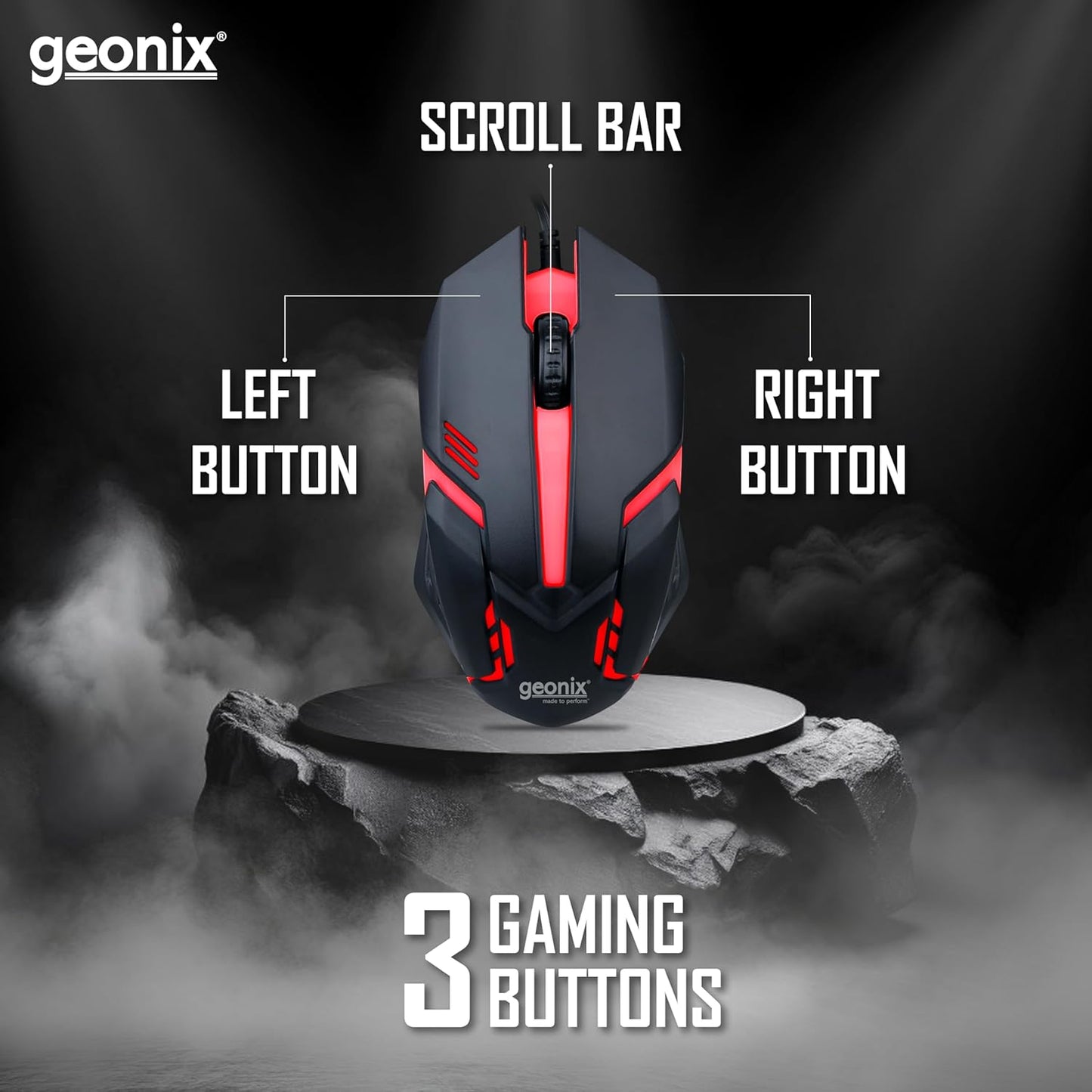 Adefex USB Wired Gaming Mouse with Upto 1200DPI Gaming Sensor | 3 Buttons Design | Upto 7 Million Clicks | Comfortable Grip for Professional Gamers