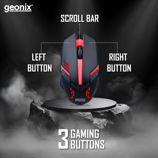 Adefex USB Wired Gaming Mouse with Upto 1200DPI Gaming Sensor | 3 Buttons Design | Upto 7 Million Clicks | Comfortable Grip for Professional Gamers