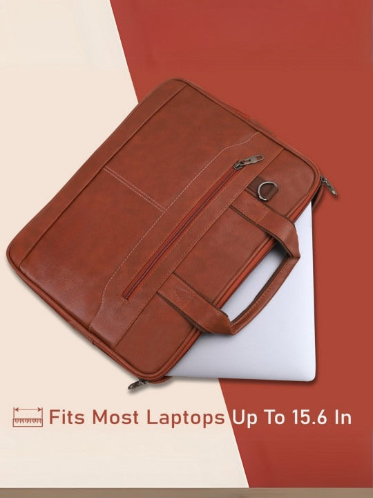 Adefex PU Leather Laptop Messenger Bag for 15.6 Inch Laptop | Expandable Office Briefcase with Multiple Organisers and Adjustable Shoulder Strap Water Resistant Laptop Bag for Men & Women