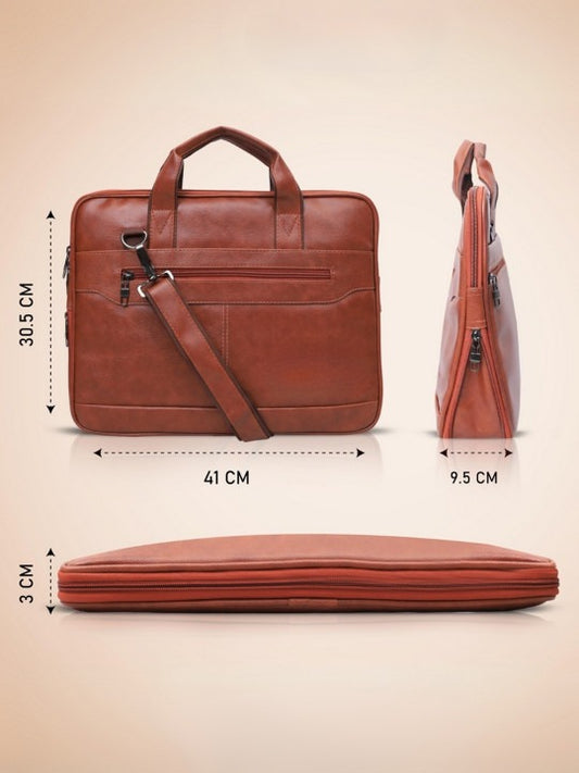 Adefex PU Leather Laptop Messenger Bag for 15.6 Inch Laptop | Expandable Office Briefcase with Multiple Organisers and Adjustable Shoulder Strap Water Resistant Laptop Bag for Men & Women