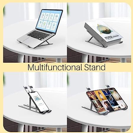 Adefex 6-Angle Adjustable Metal Laptop Stand | Ergonomic Laptop Riser with Cooling Design | Fits Up to 15.6-Inch Laptops | Durable Laptop Holder (Aluminium Alloy, Silver)
