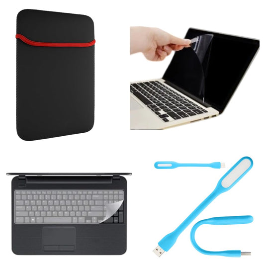 Adefex Reversible Neoprene Laptop Sleeve with HD Clear Screen Guard, Transparent Silicone Keyboard Protector and Flexible USB LED Light Complete Laptop Accessories for Office, Study
