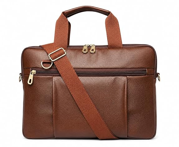 Adefex Leather Laptop office Bag for Men & Women | Laptop Messenger Bag for 14.6 Inch Laptop with Adjustable Shoulder Strap and Multiple Organizer Pockets - Brown