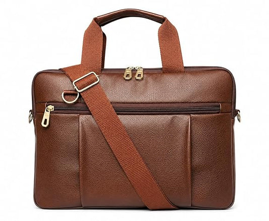Adefex Leather Laptop office Bag for Men & Women | Laptop Messenger Bag for 14.6 Inch Laptop with Adjustable Shoulder Strap and Multiple Organizer Pockets - Brown