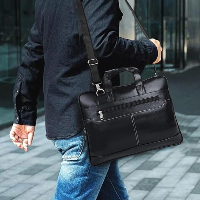Adefex PU Leather Laptop Messenger Bag for 15.6 Inch Laptop | Expandable Office Briefcase with Multiple Organisers and Adjustable Shoulder Strap Water Resistant Laptop Bag for Men & Women