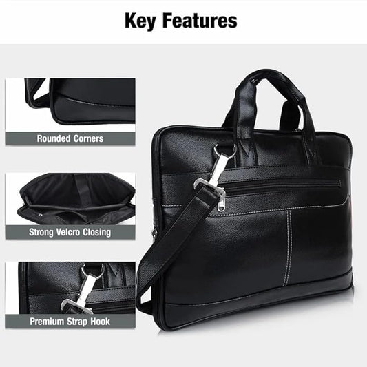 Adefex PU Leather Laptop Messenger Bag for 15.6 Inch Laptop | Expandable Office Briefcase with Multiple Organisers and Adjustable Shoulder Strap Water Resistant Laptop Bag for Men & Women