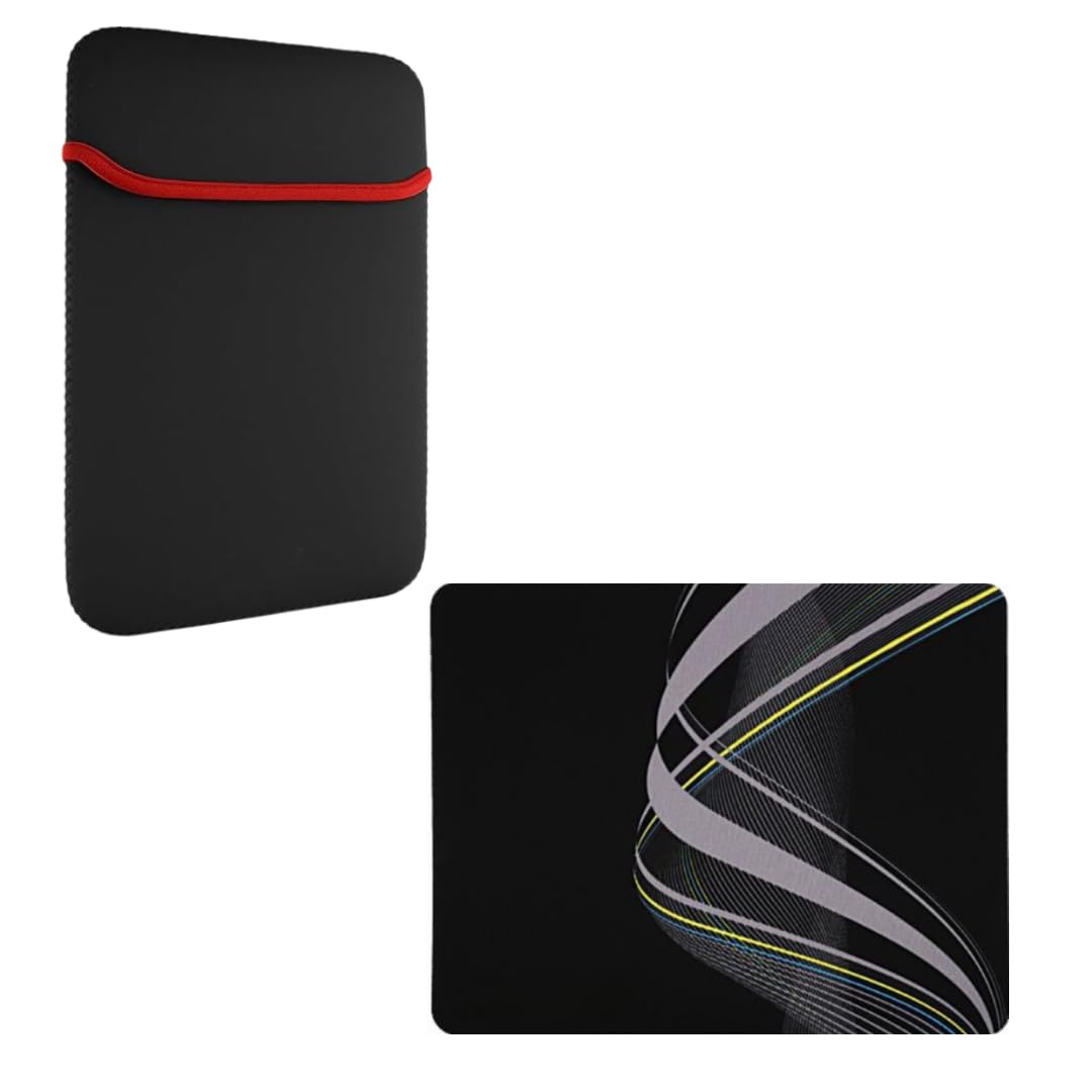 Adefex Laptop Sleeve & Mouse Pad Combo | Reversible Red & Black Neoprene Laptop Sleeve with Premium Non-Slip Waterproof Mouse Pad | Office, Study & Daily Use Laptop Accessories Set (14 Inch)