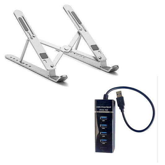 Adefex Laptop Stand with 4-in-1 USB Hub Combo | 6-Angle Adjustable Metal Stand Trendy Design with Fast USB Hub | High Speed Data Transfer for Laptop/PC/Mobile