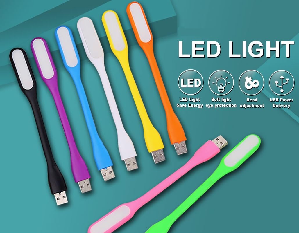 Adefex Flexible USB LED Light, Portable Mini Gooseneck Reading Lamp with 6 Bright LEDs, Silicone Bendable Computer Keyboard Light for Laptop (Pack of 2)