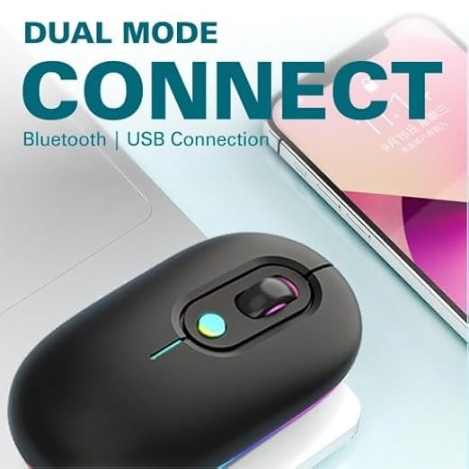 Adefex Dual Mode Wireless RGB Mouse with USB Nano Receiver | 2.4G USB Silent Click and 1600 DPI Adjustable Sensor Multi-Color RGB Light Portable Mouse for Laptop &Desktop (Black)