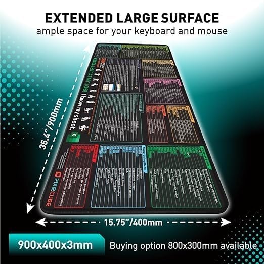 Adefex Large Mouse Pad with Shortcut Keys Design Extended Computer Desk Mat with Smooth Surface Non-Slip Rubber Base Comfortable Full Desk Coverage Mouse Pad 800 x 300 x 3 mm
