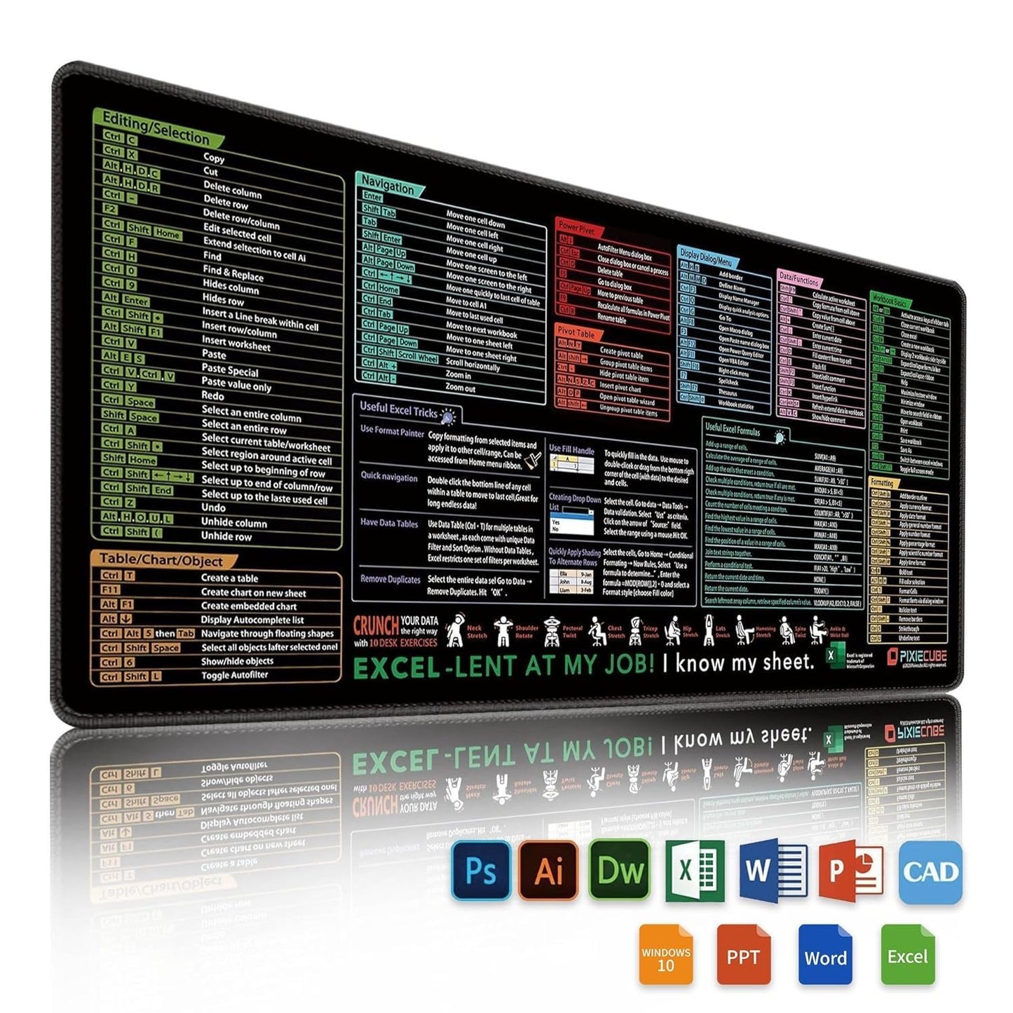 Adefex Large Mouse Pad with Shortcut Keys Design | Extended Computer Desk Mat with Smooth Surface Non-Slip Rubber Base Comfortable Full Desk Coverage Mouse Pad 800 x 300 x 3 mm