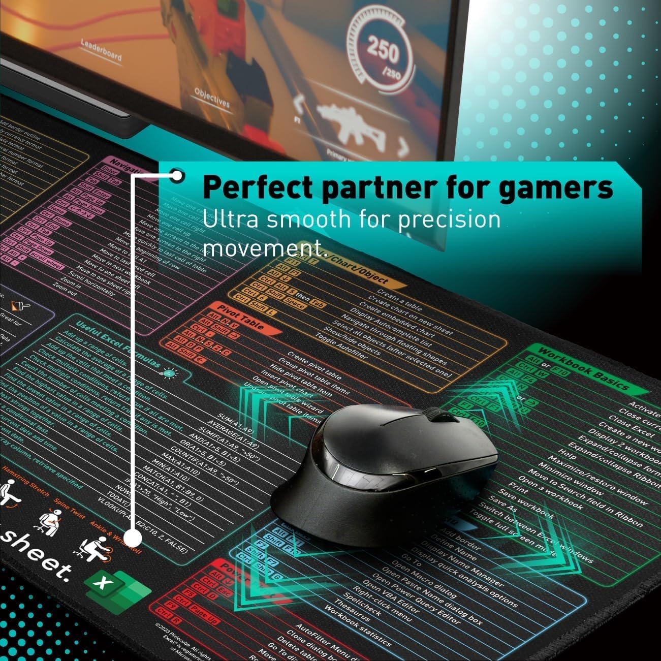 Adefex Large Mouse Pad with Shortcut Keys Design | Extended Computer Desk Mat with Smooth Surface Non-Slip Rubber Base Comfortable Full Desk Coverage Mouse Pad 800 x 300 x 3 mm