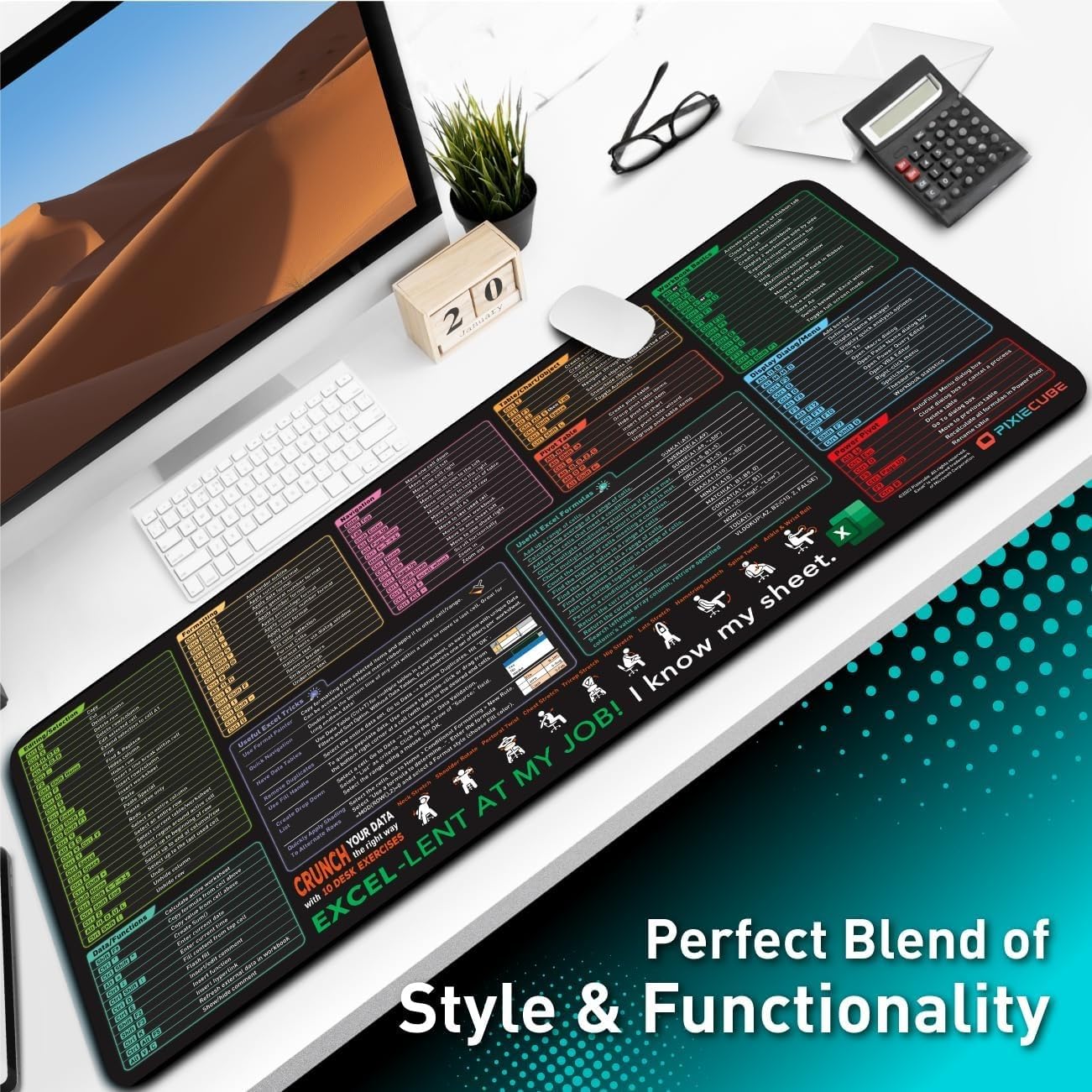 Adefex Large Mouse Pad with Shortcut Keys Design | Extended Computer Desk Mat with Smooth Surface Non-Slip Rubber Base Comfortable Full Desk Coverage Mouse Pad 800 x 300 x 3 mm