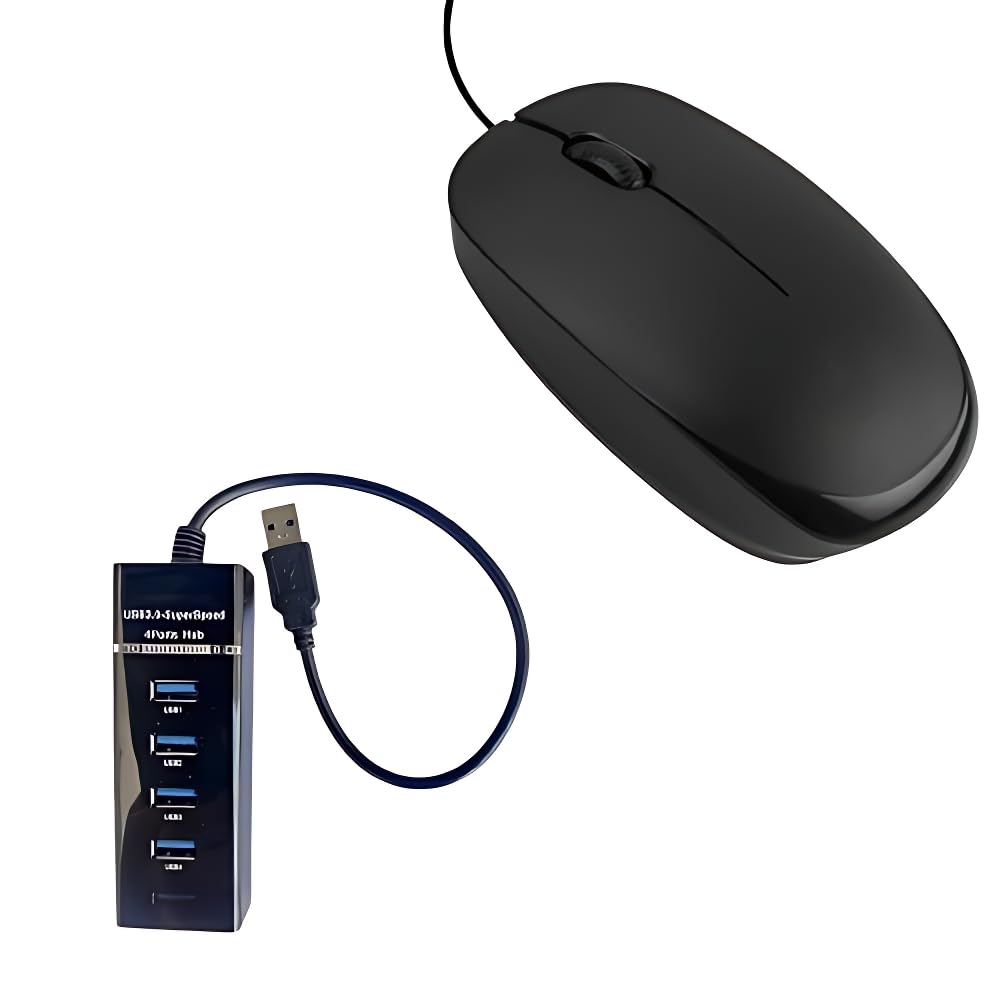 Adefex 3.0 Highspeed 4 Port USB Hub for Laptop & PC with LED Indicator and 1200 DPI Wired Optical Mouse for Smooth and Precise Cursor Control | Compatible with laptops, PC and Desktops