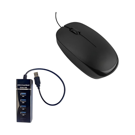 3.0 Highspeed 4 Port USB Hub for Laptop & PC with LED Indicator and 1200 DPI Wired Optical Mouse for Smooth and Precise Cursor Control | Compatible with laptops, PC and Desktops